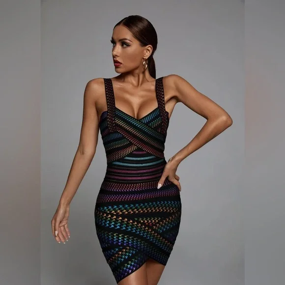 Multicolored Bandage Dress - Picture 4 of 6